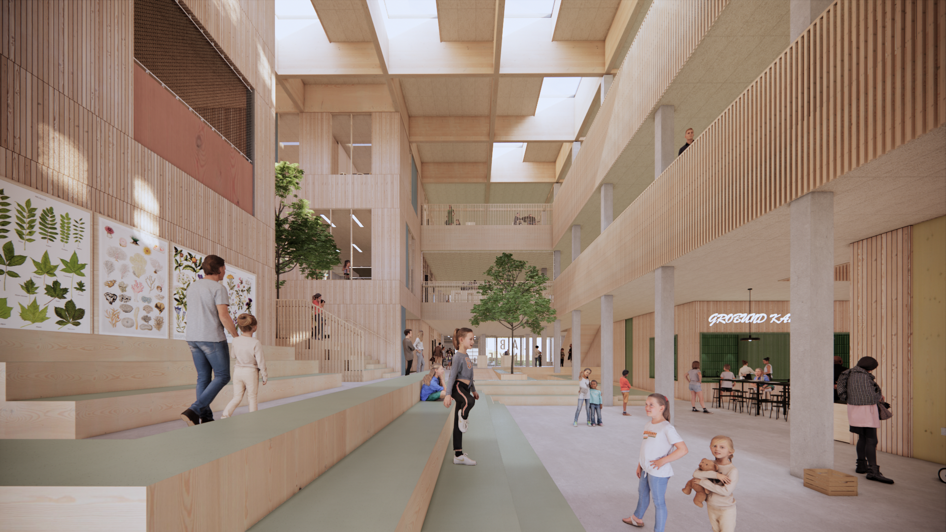 Indemiljø i atrium på Ravnbakkeskolen