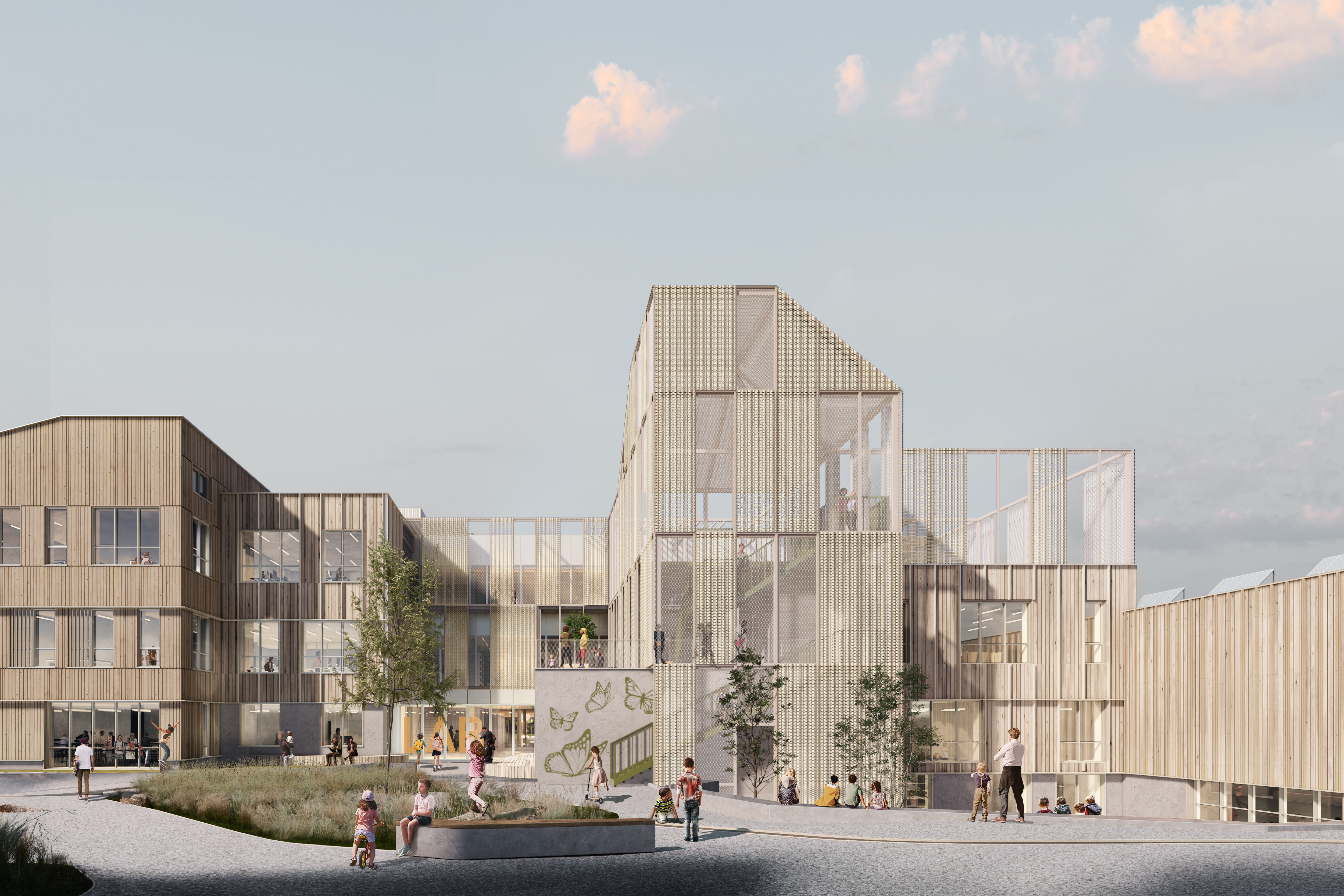 Visualisering af indgangen ved Ravnbakkeskolen