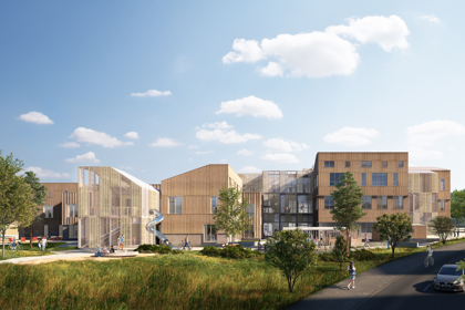 Visualisering af Ravnbakkeskolen, set fra syd